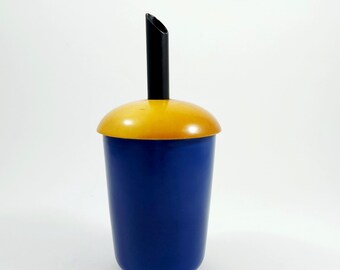 Höganäs Blue Stoneware Sugar Shaker / Vintage Swedish Mid Century Modern Sugar Dispenser with Wooden Lock / Collection A-C Wiktorsson