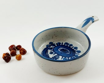 Vintage Swedish Speckled Stoneware Dish Decorated with Blue Abstract Thistle / Mid Century Modern Tableware / Scandinavian Retro
