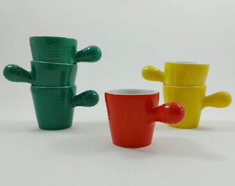 Set med 6 vintage demitassekoppar med pinnehandtag / flerfärgade små keramiska koppar
