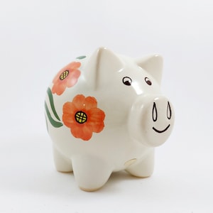 Gabriel Keramik Piggy Bank / Vintage Swedish Mid Century Modern Hand Painted Ceramic Pig / Scandinavian Retro Money Box Made in Sweden