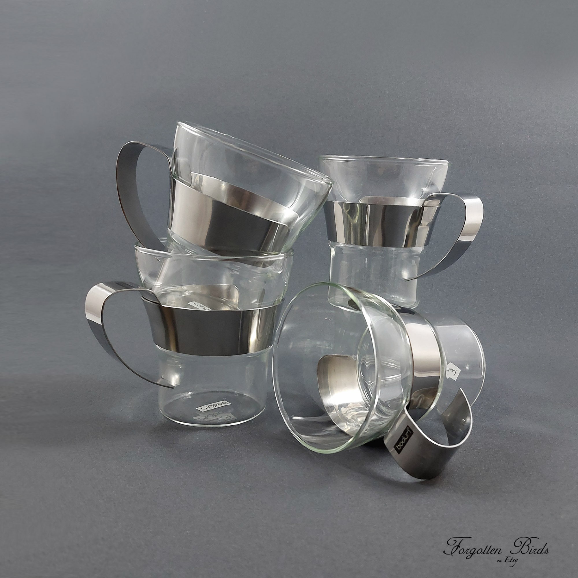 Set of 4 Bodum ASSAM Tea Glasses with Stainless Steel Handle 300 ml ...