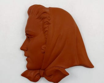Goebel Lady with Headscarf Terracotta Wall Mask FX145 / Vintage Art Deco Wall Plaque Made in Germany Between 1935-1949