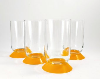 Set of 4 Bodum Tall Footed Drinking Glasses 350 ml / Vintage Danish Classic Design / Scandinavian Retro Tumblers