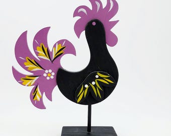 Skandinavisk vintage trätuppfigur / Svensk handgjord folkkonstfågel / Traditionell retro påskdekoration tillverkad i Sverige
