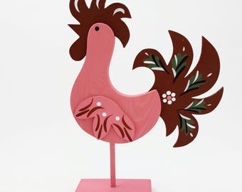 Skandinavisk vintage trätuppfigur / Svensk handgjord folkkonstfågel / Traditionell retro påskdekoration tillverkad i Sverige