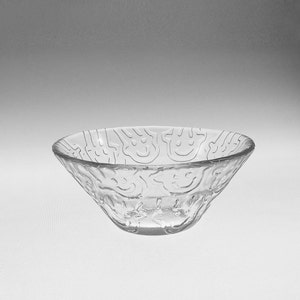 Orrefors Crystal HAPPY Smiling Faces Bowl by Martti Rytkonen Ø14 cm / Vintage Swedish Mid Century Modern / Scandinavian Retro Made in Sweden