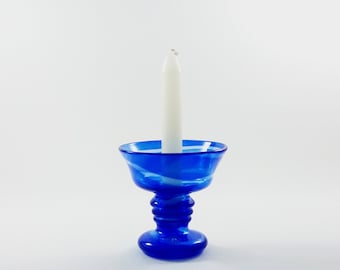 Reijmyre Zweden blauwe glazen kandelaar / Vintage Zweedse mid-century modern / Scandinavische retro blauwe glazen vaas, gemaakt in Zweden