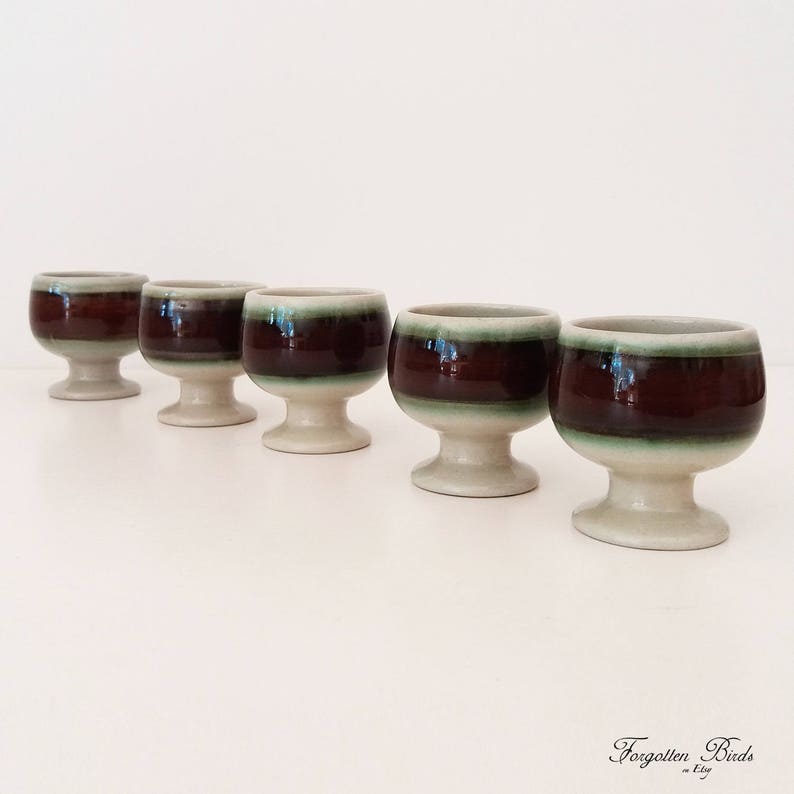 Set of 5 Vintage Scandinavian Design Swedish Sweden Mid Century Retro Modern H\u00f6gan\u00e4s Keramik Stoneware Footed Egg Cups