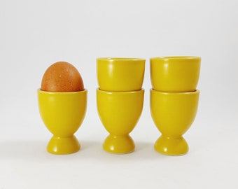 Set of 5 Höganäs Keramik Stoneware Footed Egg Cups / Vintage Swedish Mid Century Modern Yellow Ceramic  / Scandinavian Retro