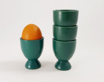 Set of 4 Höganäs Keramik Stoneware Footed Egg Cups / Vintage Swedish Mid Century Modern Dark Green Ceramic  / Scandinavian Retro