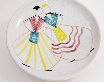 Alingsås Keramik Dekorativ Tallrik 25 cm - Vintage Svensk Mitten av Århundradet Handmålad Studio Keramik - Skandinavisk Design Tillverkad i Sverige