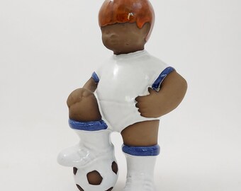 Upsala Ekeby Football Player Figurine by Berit Ternel / Vintage Swedish Mid Century Modern Art Pottery / Scandinavian Retro Made in Sweden