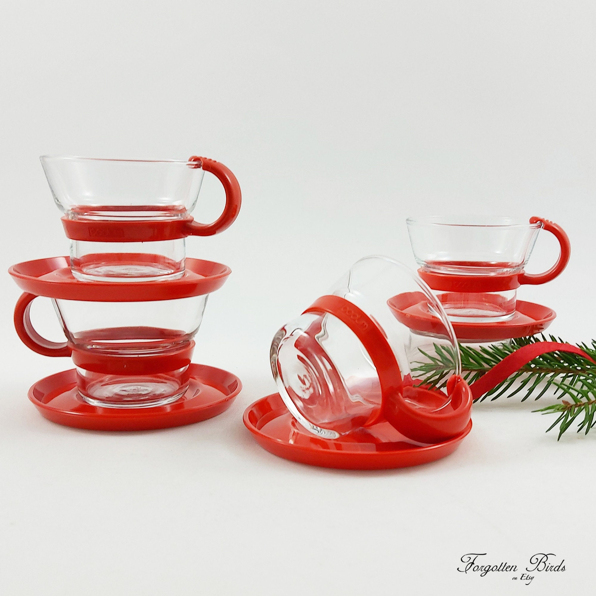 4 Bodum Espresso Cups With Red Plastic Handles and - Etsy