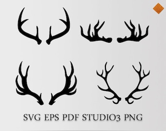 Antlers SVG, Set of 4 vectors, Cut File for Silhouette and Cricut machines, instant download, hunting svg, studio files, deer antlers