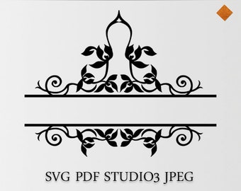 Download Monogram Scroll SVG Split frame for family name address | Etsy