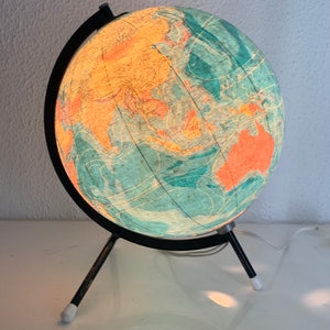 Globo terráqueo vintage de 1975, trípode de cristal, mapa del mundo Taride - 28 cm