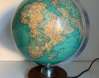 Vintage-Globus von JRO Verlag aus den 1960er Jahren, Weltkarte aus Holz und PVC – 43 cm