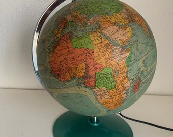 Vintage 1960 terrestrial globe Perrina green lacquered glass - 33 cm