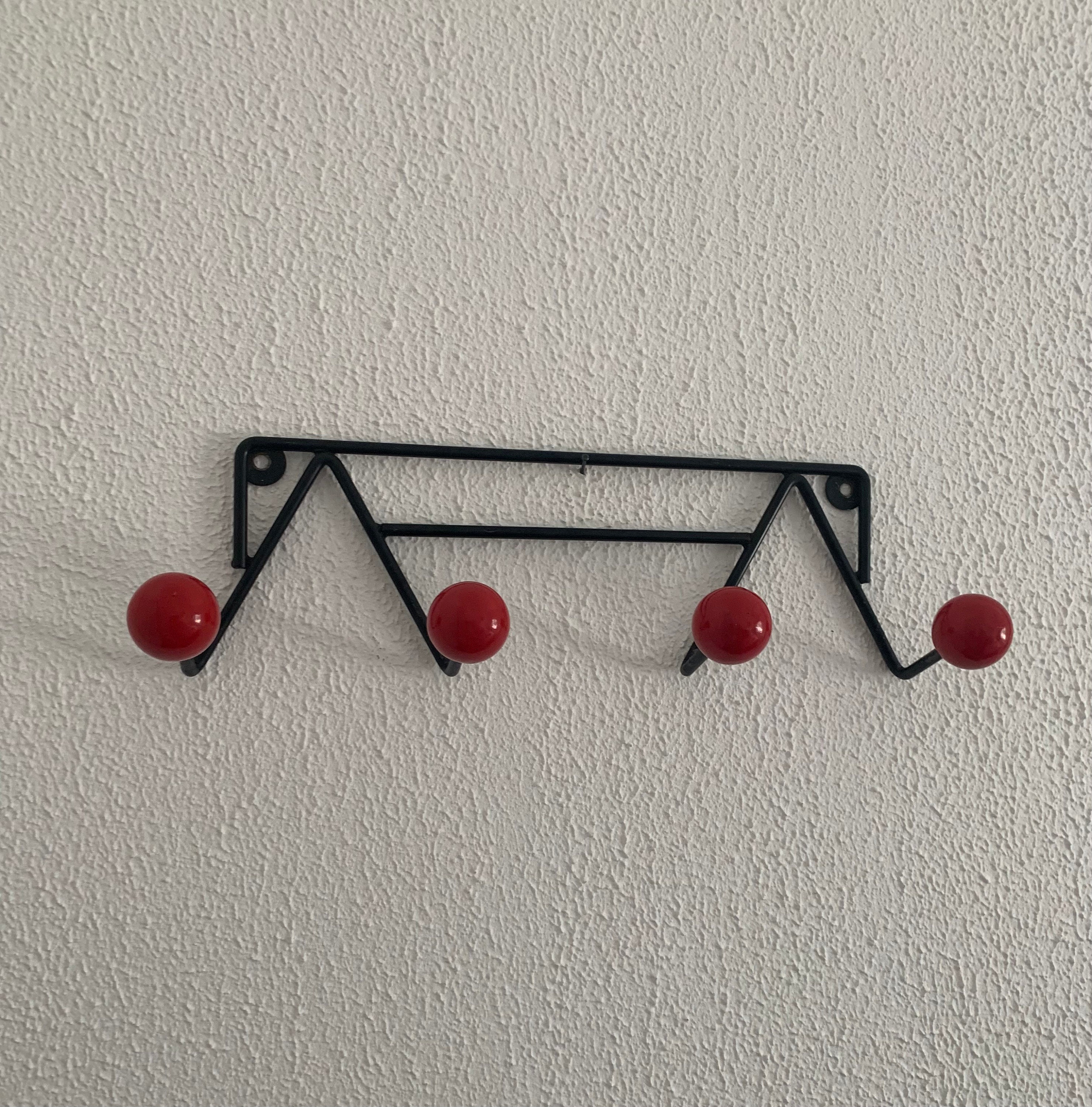 Portemanteau Vintage 1960 Boules Rouges 4 Patères 44 X 13 cm