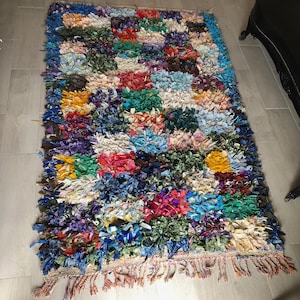 Vintage 1970s Boucherouite Square Rug - 190 x 120 cm