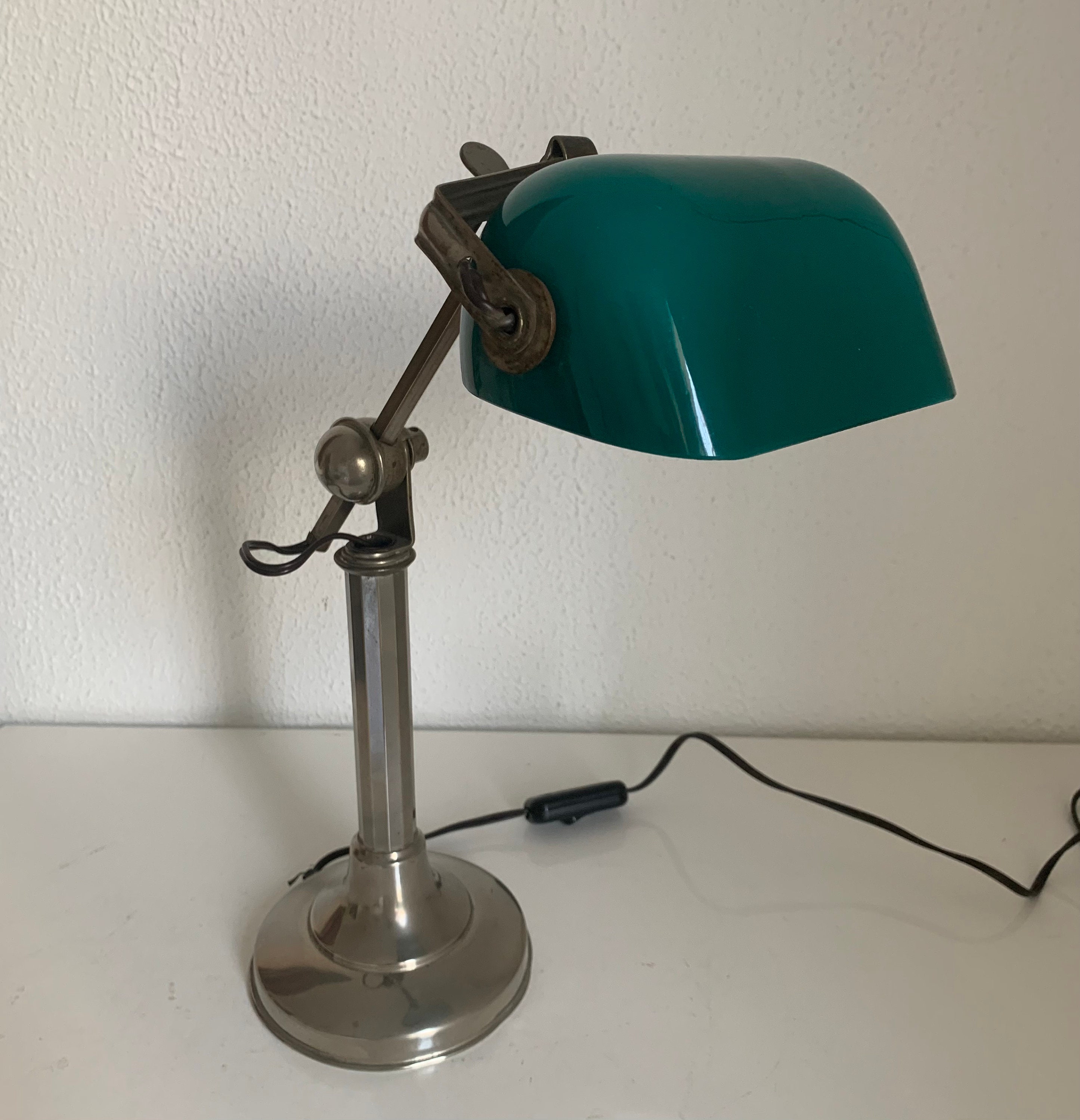 Lampe Vintage 1930 Pirouett Art Déco Céladon Nickel - 38 cm