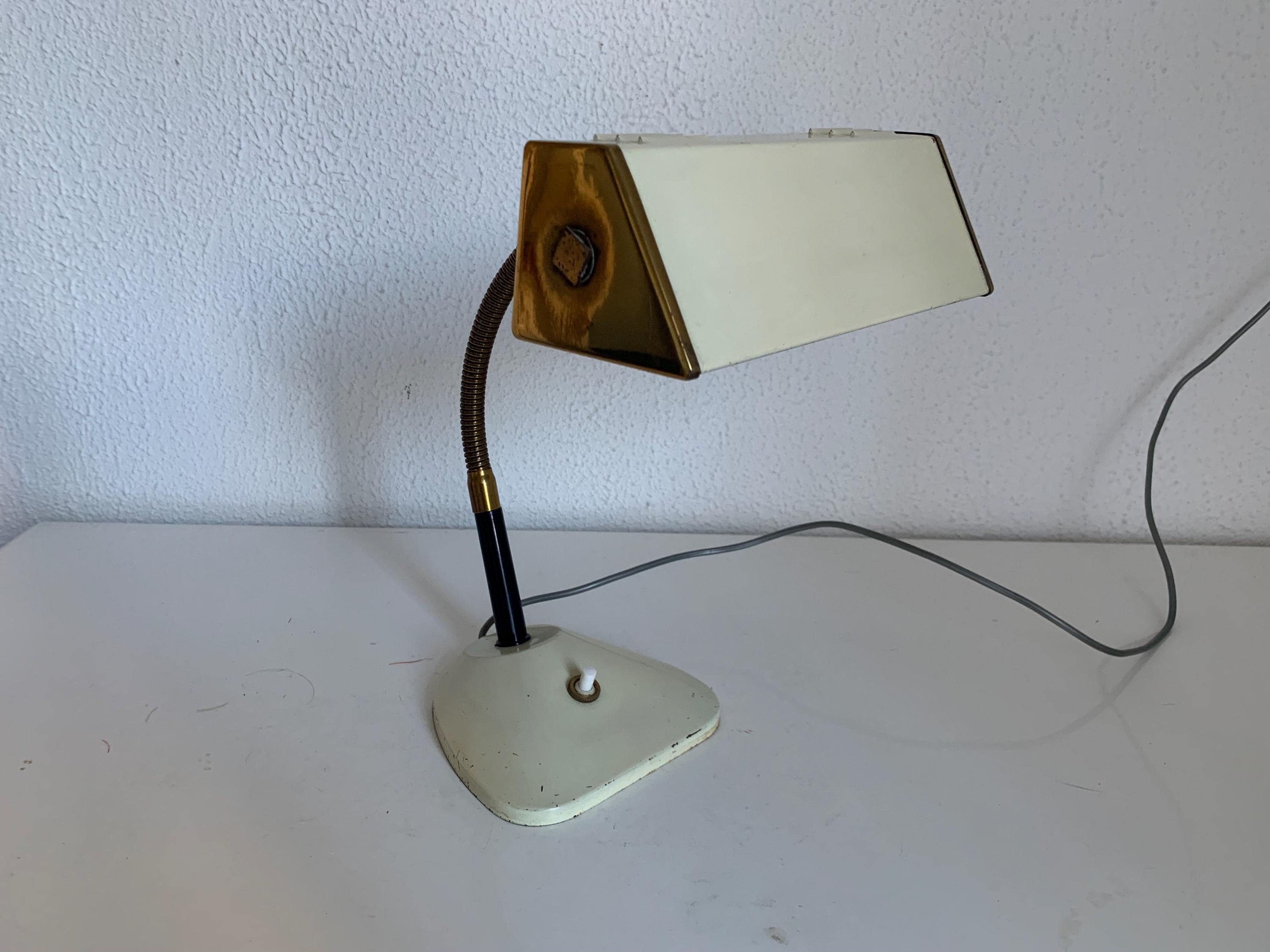 Lampe Vintage 1950 Bureau Enfant Appoint Chevet Crème Doré - 23 cm