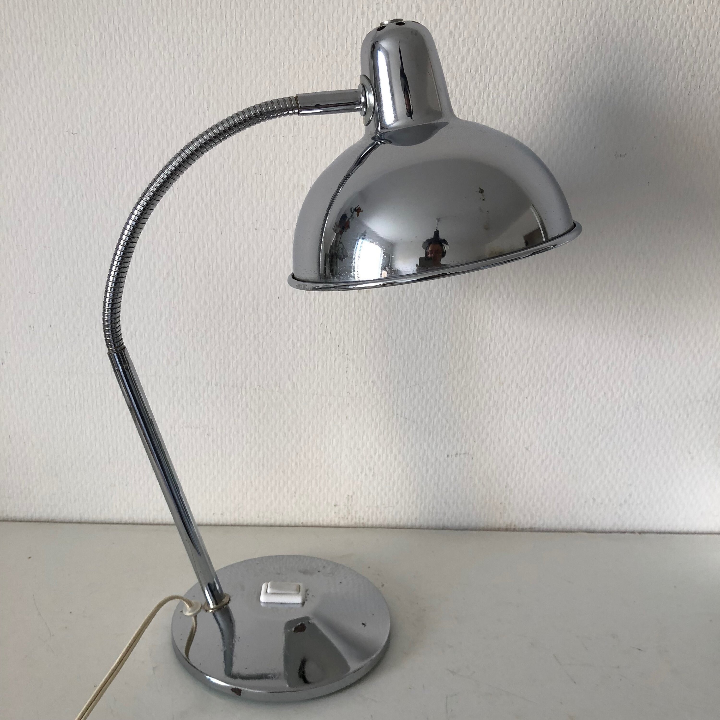 Lampe Vintage 1960 Bureau Aluminor Chromée - 37 cm