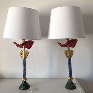 Pair of vintage lamps 1994 table Fondica lead Pierre Casenove