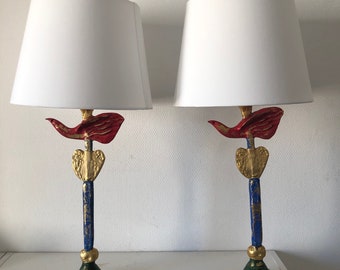 Paire lampes vintage 1994 de table Fondica plomb Pierre Casenove
