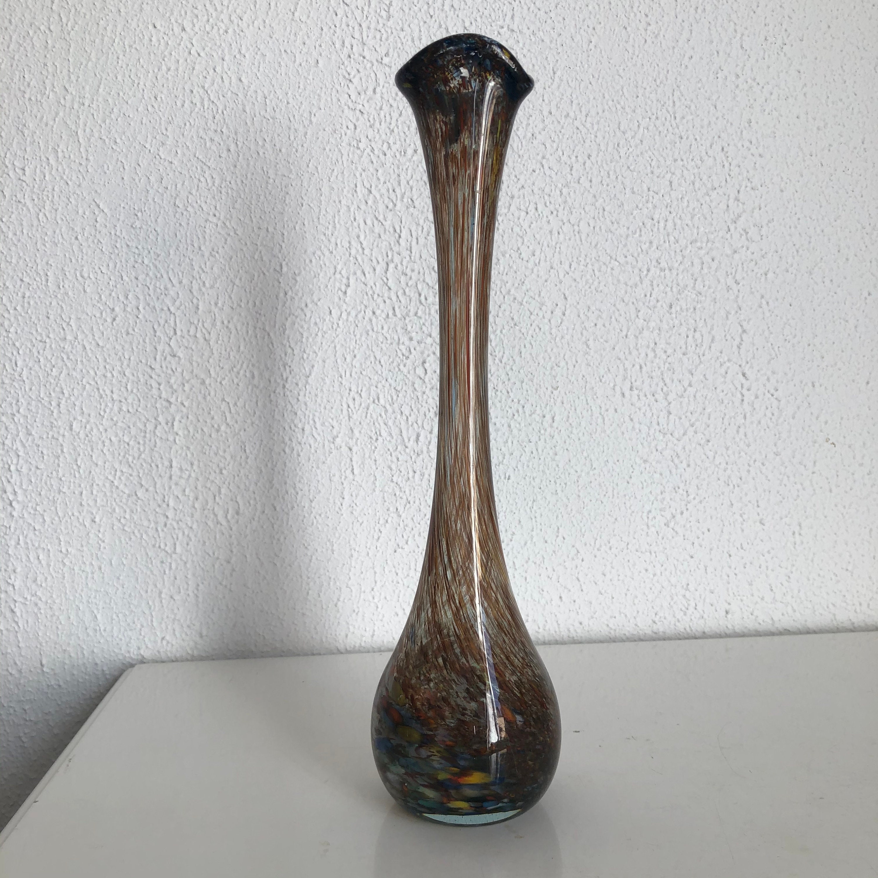 Vase Soliflore en Pâte de Verre Multicolore Vintage 1960 - 30 cm