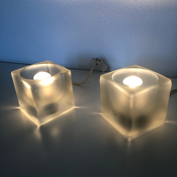 Pair Bedside Lamps Ice Cubes Peill Putzler Vintage 1970 10 Cm