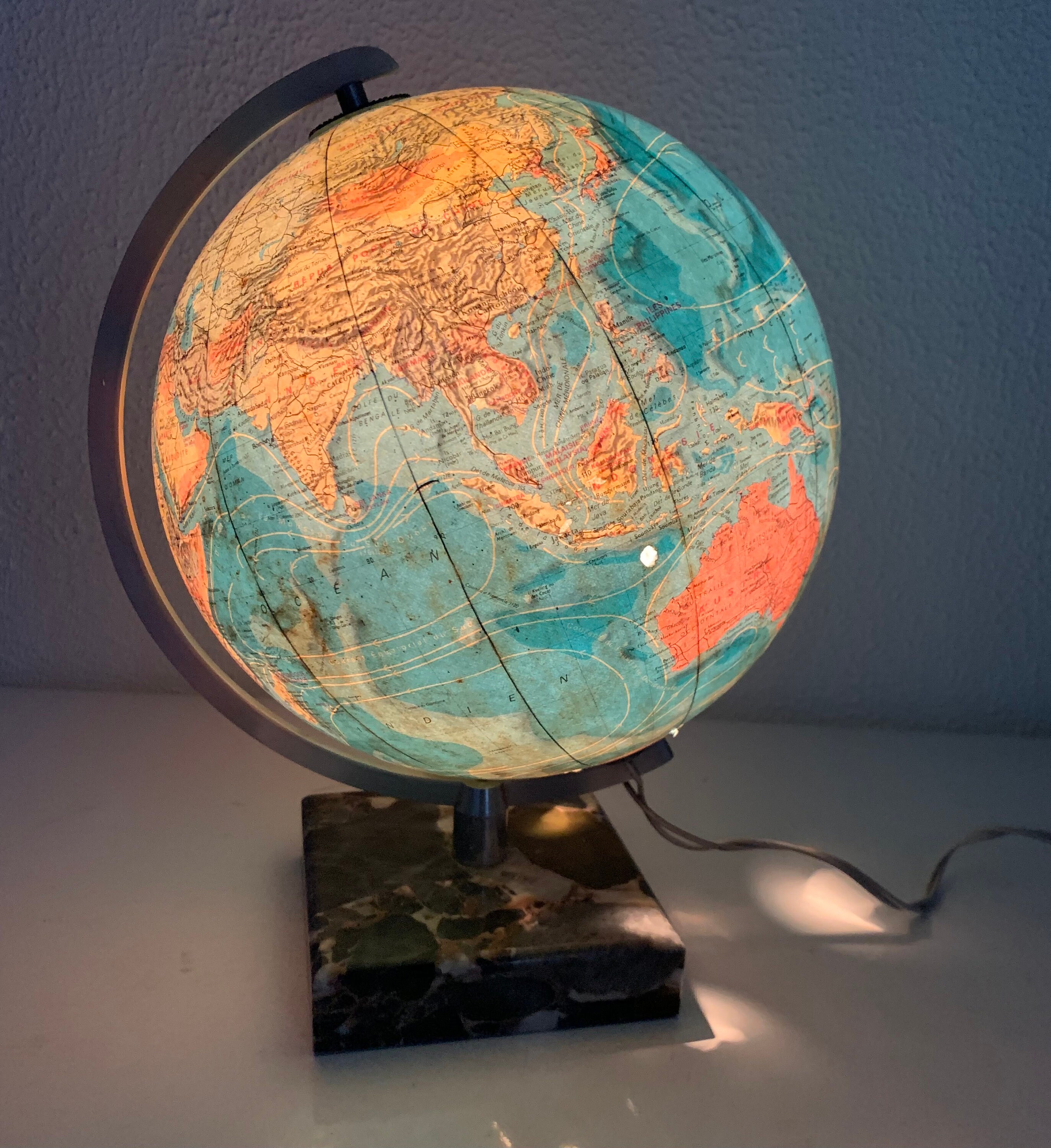 Grand Globe Terrestre en Verre et Marbre, 1962