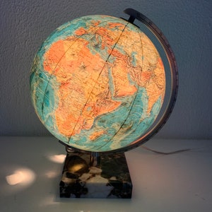 Globo terráqueo vintage de 1976, mapa del mundo de mármol de vidrio Taride - 30 cm
