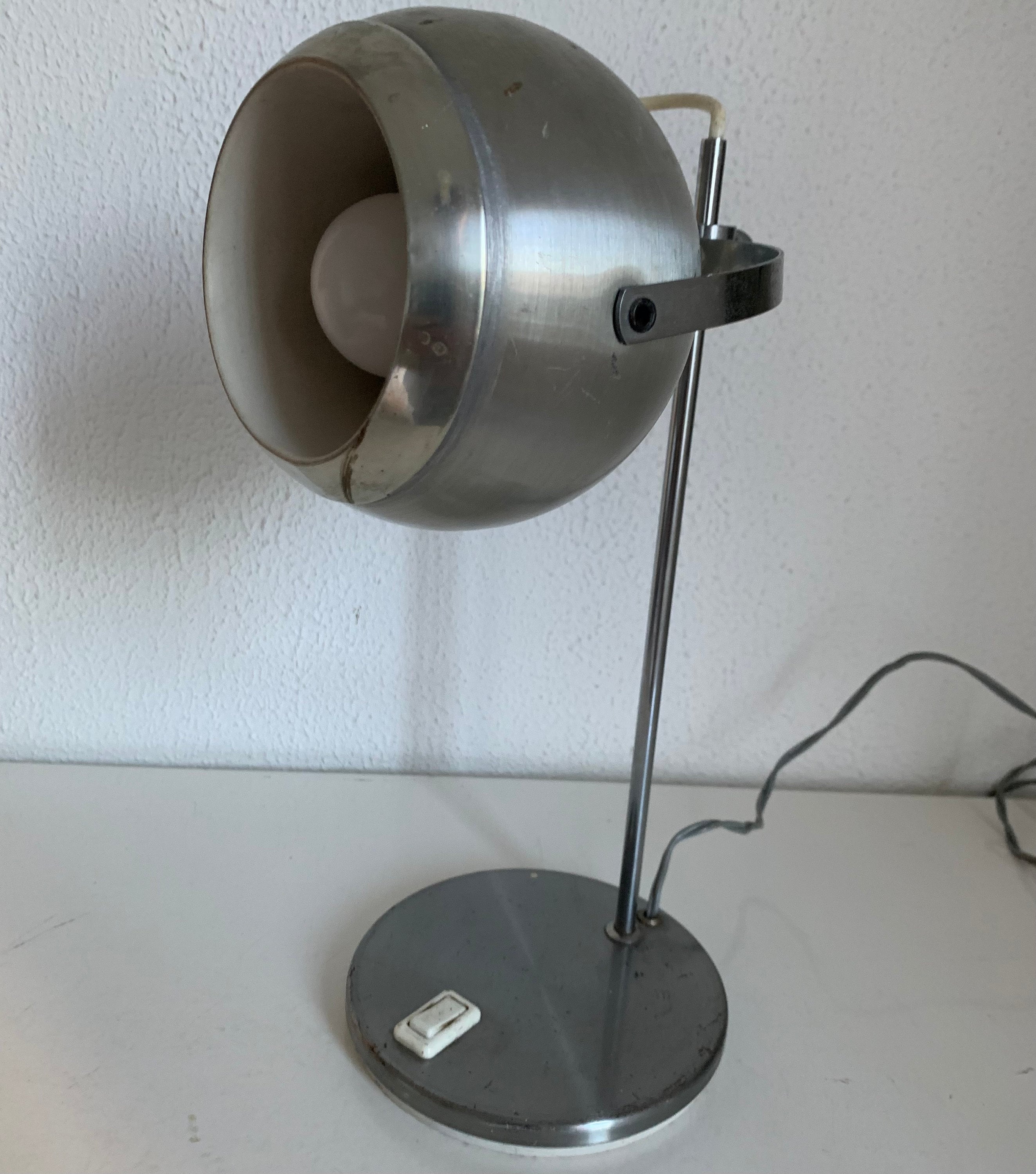 Vintage 1960 Table Lamp Eyeball Brushed Steel Aluminor 34 Cm