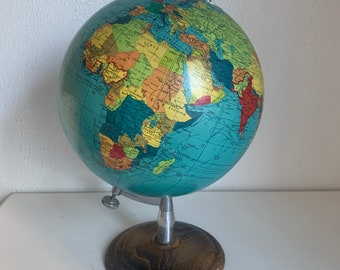 Vintage globe 1969 terrestrial wood Taride world map - 36cm