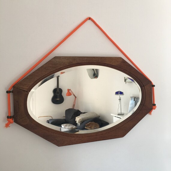Beveled Mirror Wooden Frame 69x40cm Vintage 1950 Beveled Mirror Wooden Frame 69x40cm