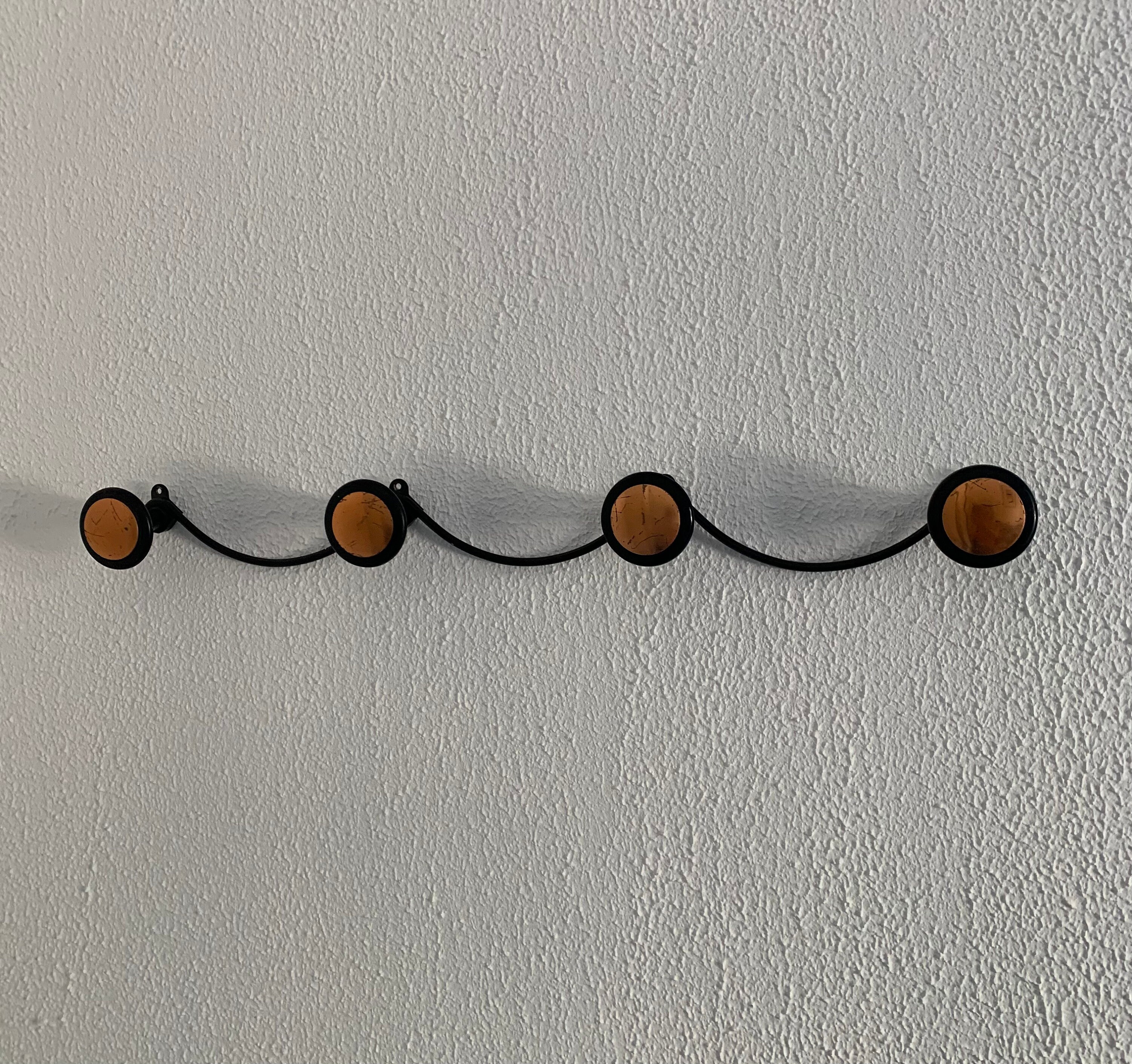 Portemanteau Vintage 1960 Feuille Cuivre 4 Patères - 65 X 7 cm