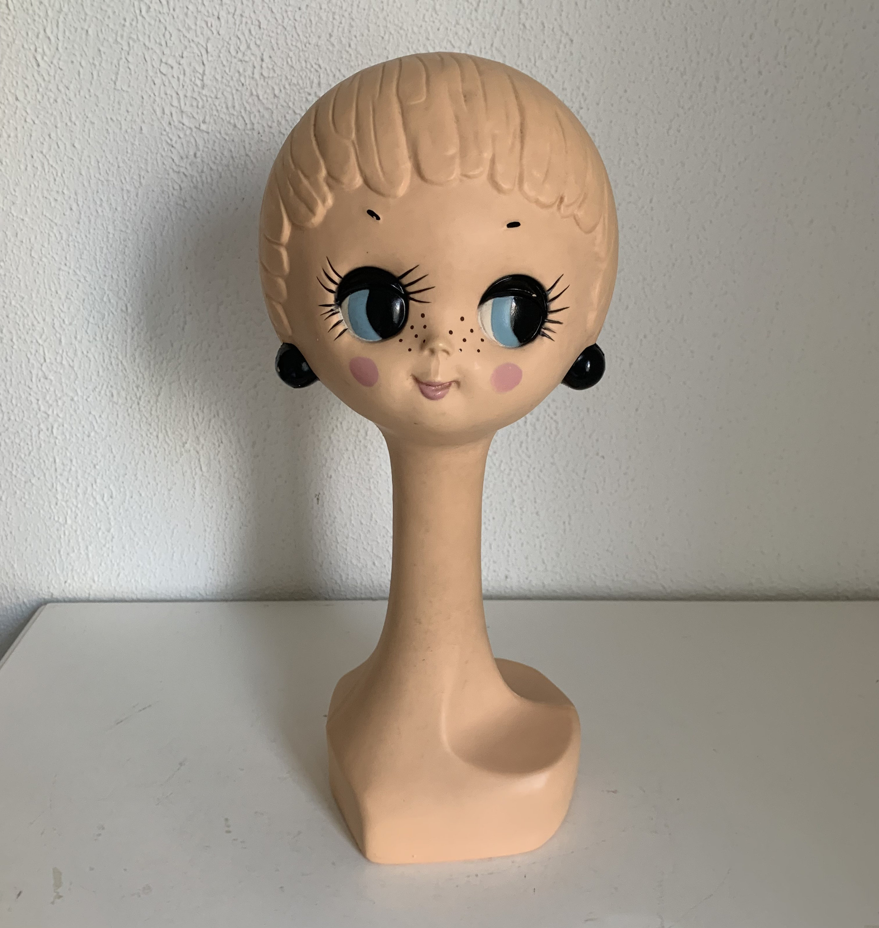 Tête Vintage 1960 à Chapeau Twiggy Yeux Bleus - 40 cm