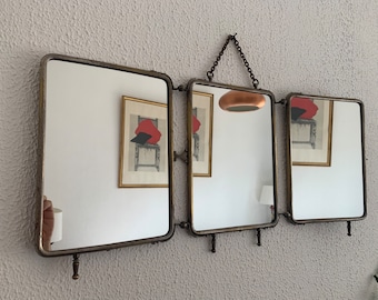 Vintage mirror 1920 black Art Deco barber triptych - 27 x 60 cm