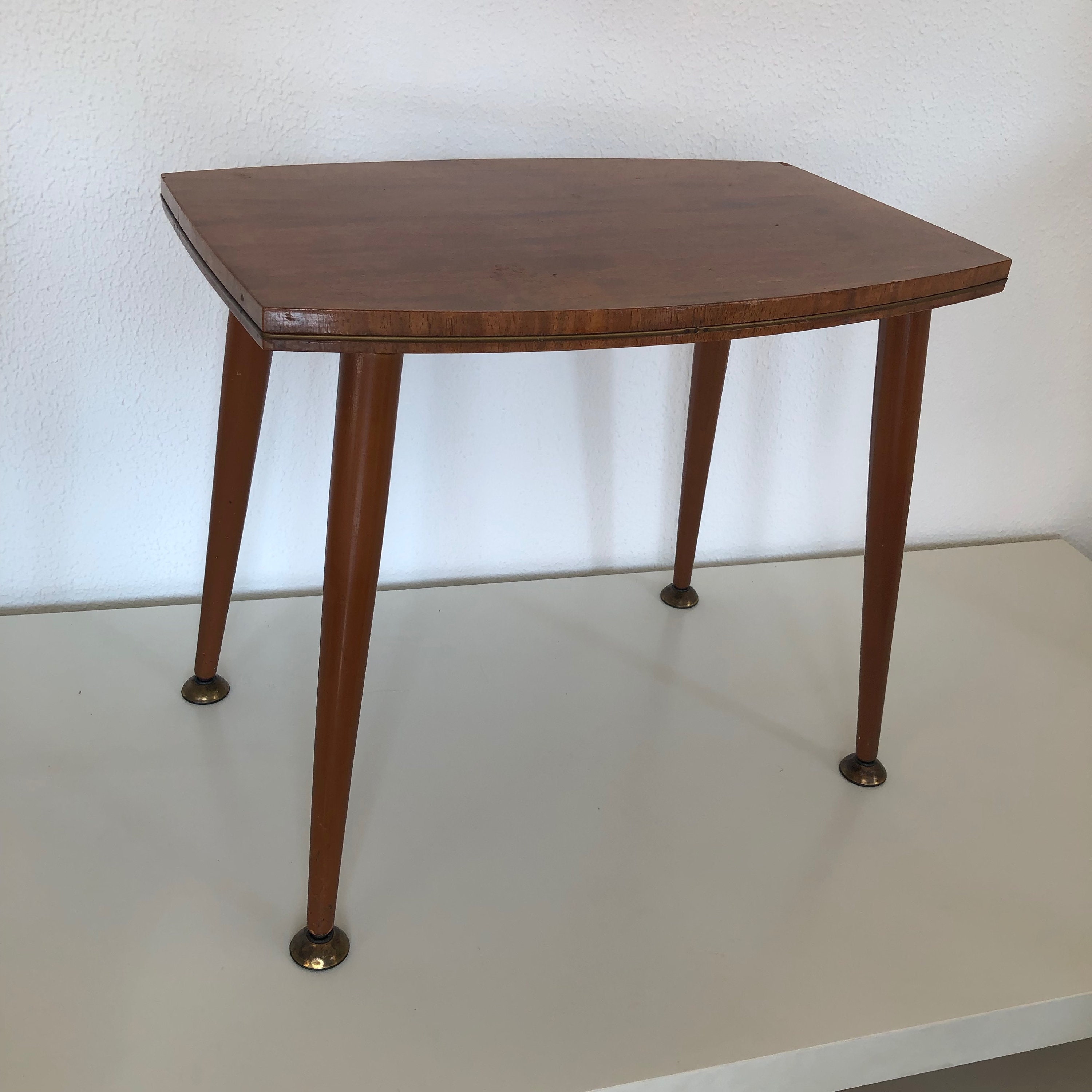 Table Vintage 1960 Basse Anglaise Bois Laiton - 50 X 32 cm