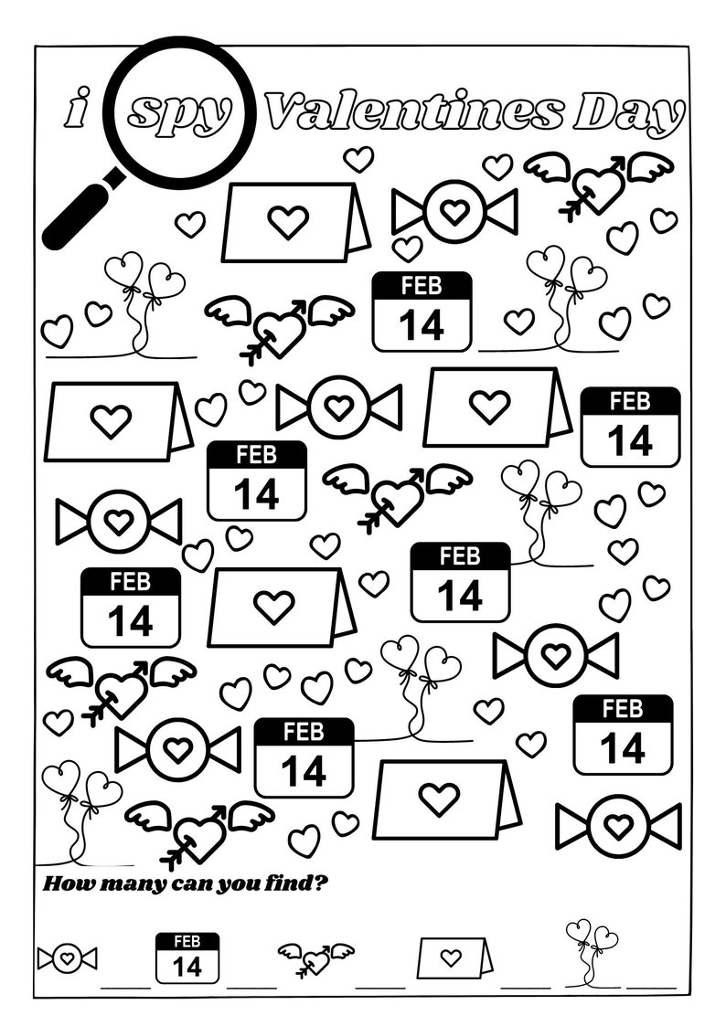 Printable Valentines Day Coloring Ispy Worksheet for Kids or - Etsy