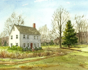 Print Watercolor Painting, Barn, Farmhouse, New England Landscape Watercolor, Rural Landscape, Watercolor Print