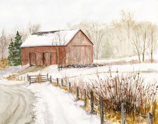 Snow Scene Watercolor Print of Original, Barn in the Snow, Winter ...