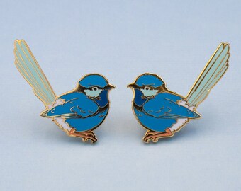 ONE Enamel Variegated Fairywren Brooch Blue Wren