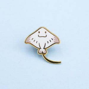 Stingray Hard Enamel Mini Pin - Gold Grey and White - Lapel Pin Cloisonné Badge - Spotted Eagle Ray Manta  Mermaid Pin