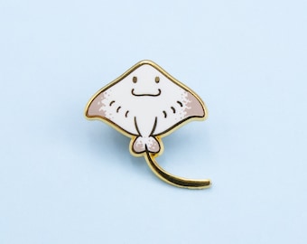 Stingray Hard Enamel Mini Pin - Gold Grey and White - Lapel Pin Cloisonné Badge - Spotted Eagle Ray Manta  Mermaid Pin