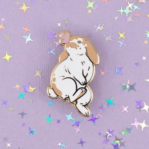 Lop Bunny with Butterfly Hard Enamel Pin - Gold, White, Brown, Pink - Bunny Rabbit Lapel Pin Cloisonné Badge