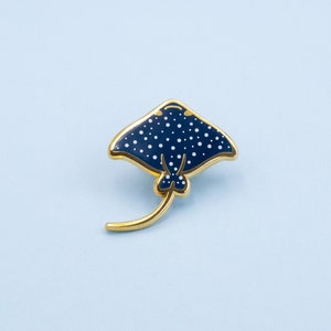 Stingray Hard Enamel Mini Pin - Gold Blue and White - Lapel Pin Cloisonné Badge - Spotted Eagle Ray Manta  Mermaid Pin