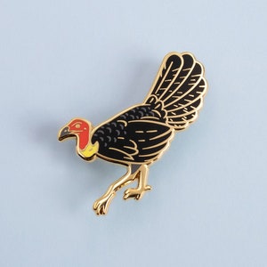 Bush Turkey Australian Bird Hard Enamel Pin - Black White Red Gold - Brooch, Badge, Jewellery, Lapel, Lanyard, Brushturkey, Gweela