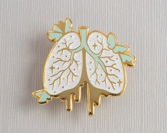 Pulmonary Embolism Lungs - PCOS Enamel Pin Series - Gold, White Glitter, Blue - Hard Enamel Lapel Pin Cloisonné Badge